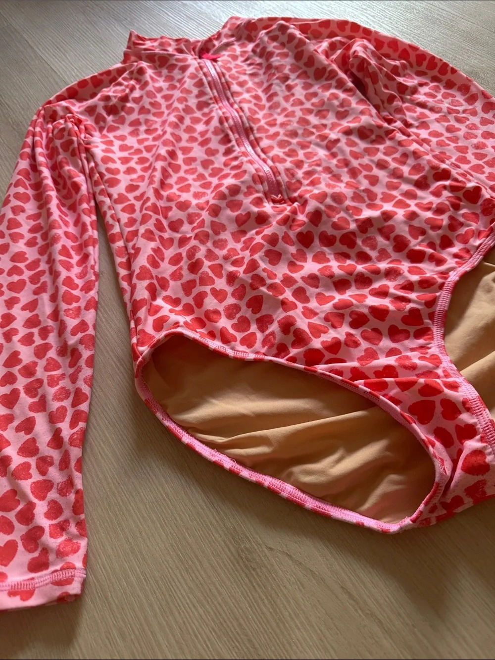 Crewcuts Girls' Pink and Red Heart-Print Long-Sleeve One-Piece Swimsuit